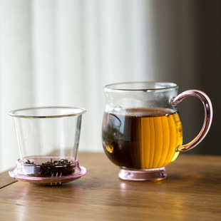 水杯三件套个人杯办公 家用透明玻璃茶杯带盖过滤马克杯创意个性