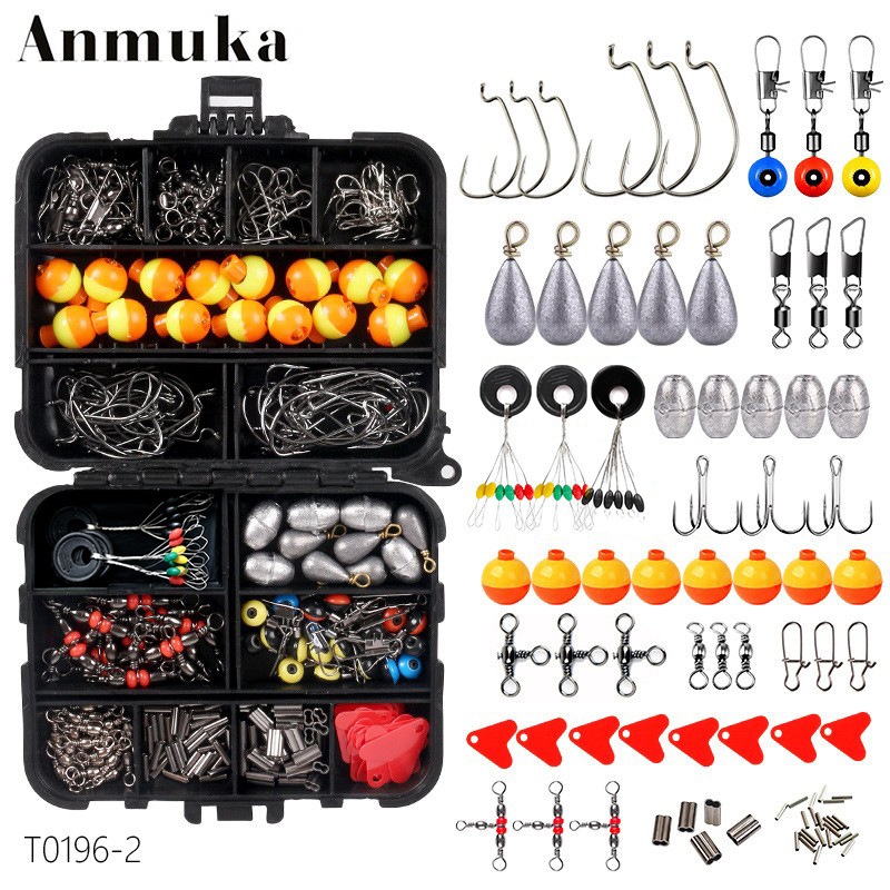 263件钓鱼小配件套装球形浮漂矶钓海钓渔具套三本钩铜管铅坠