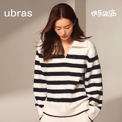 ubras睡衣慕斯绒条纹加厚情侣家居服套装保暖睡衣女冬新款可外穿