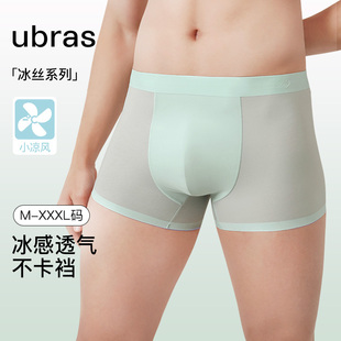 ubras小凉风冰丝超薄网眼透气内裤男士7A纯棉抗菌裆平角四角裤头