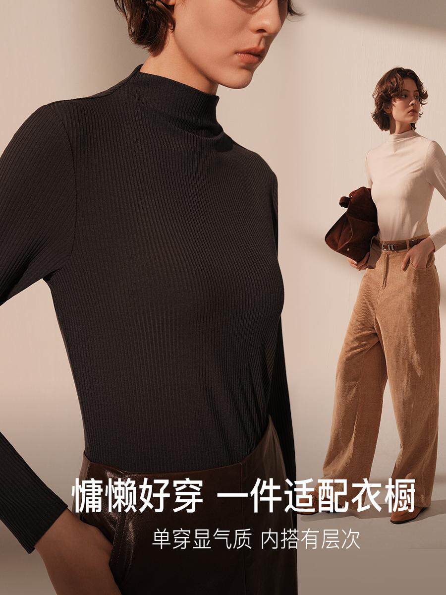 유브라스 24번째 신제품 골지 슬림핏 반하이 칼라 페이셜 마스크 의류 가을옷 여성용 베이스 레이어 야외 착용 가능