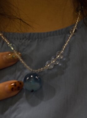 天然白水晶锁骨链项链魔鬼蓝海蓝宝黑金超薰衣草紫水晶长款项链女