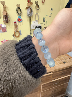 天然海蓝宝蓝天白云属水水晶手链单圈时尚百搭饰品礼物生日礼物