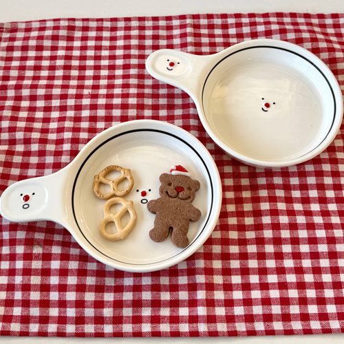 卡通造型雪人手柄陶瓷碟子卡通造型餐具甜品碟家用小盘子早餐碟子