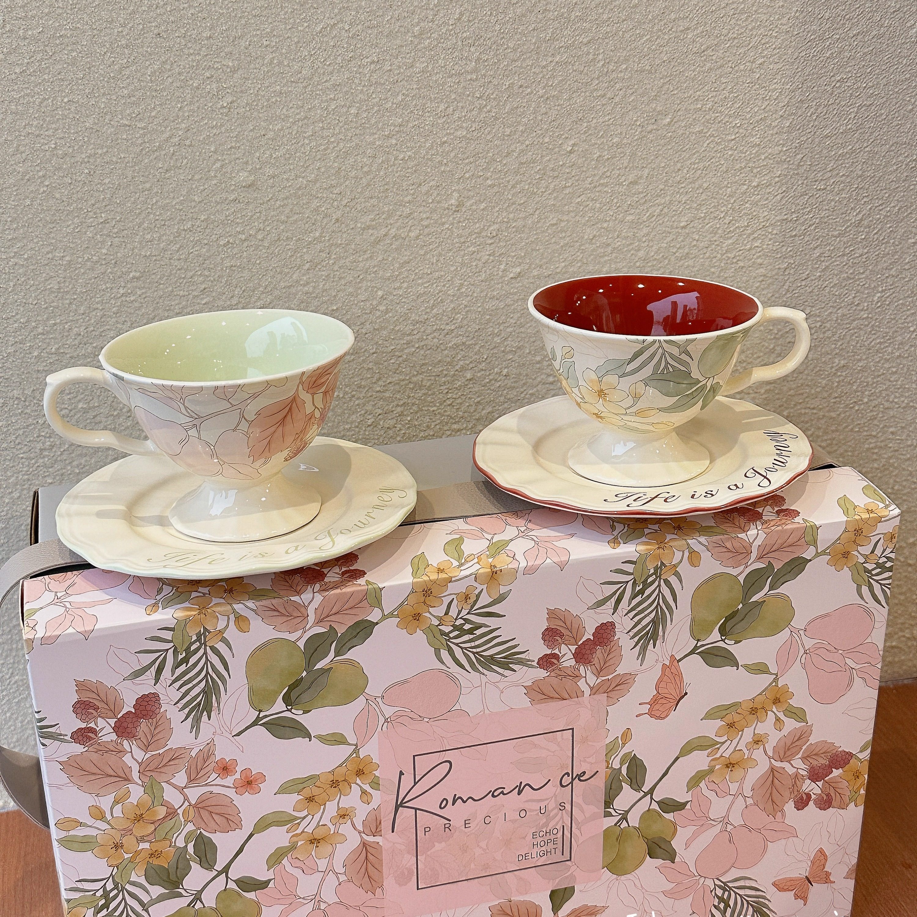 高颜值蜜语花颂花卉陶瓷咖啡杯碟套装英式下午茶杯精致对杯乔迁送