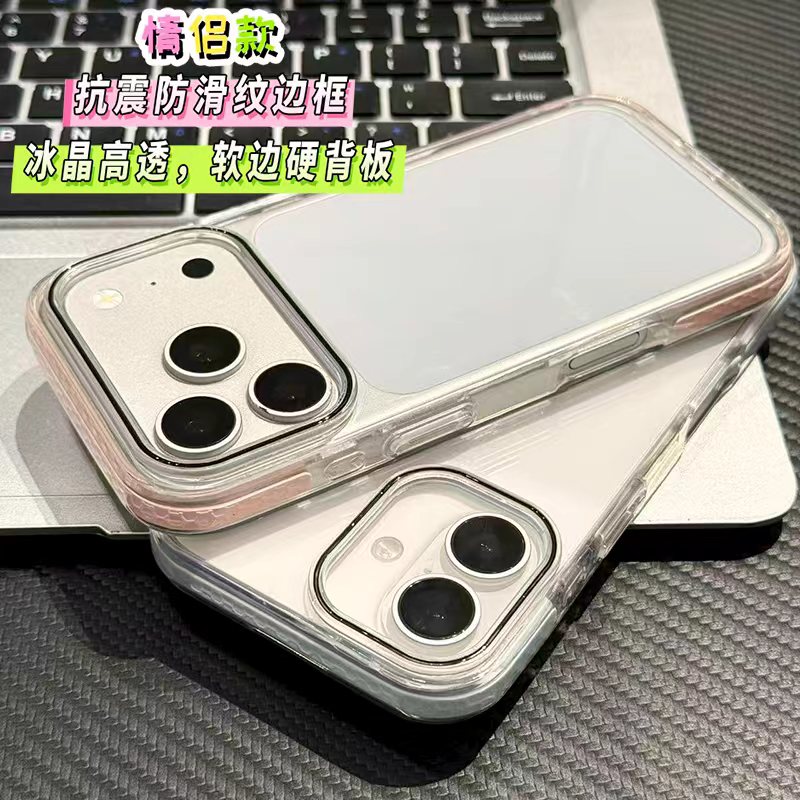 小众撞色足球纹边框适用于苹果16/17promax手机壳透明适用iPhone15plus/14防滑纹13pro/12情侣款14Pro保护套