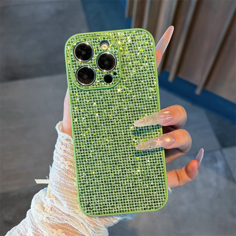 清新牛油果绿适用iPhone18/17Promax金属漆闪钻手机壳苹果16/15pro磨砂硬壳14/13pro个性12/11promax保护套