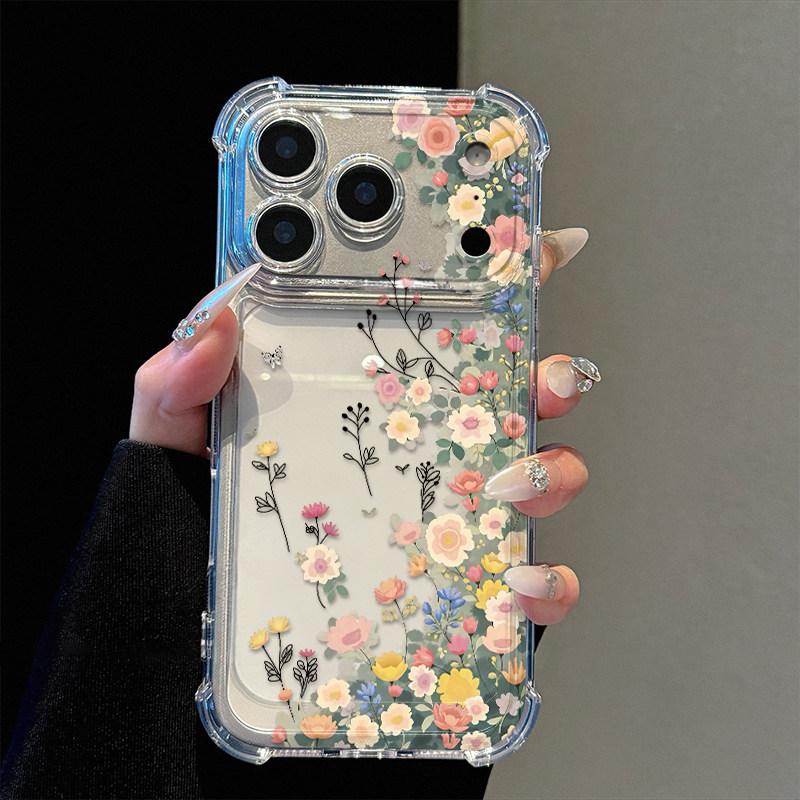满丛花朵适用苹果17promax四角防摔气囊手机壳iPhone16/15/14/13pro全包透明vivo华为P70小米17oppo春日新款