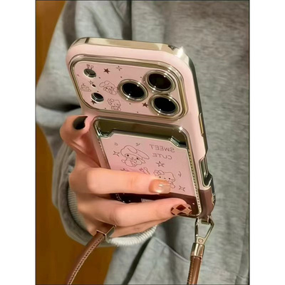 美乐蒂KT猫卡包挂绳适用苹果17promax贴皮大视窗手机壳iPhone17/16/15/14pro全包防摔13promax女款高级保护套