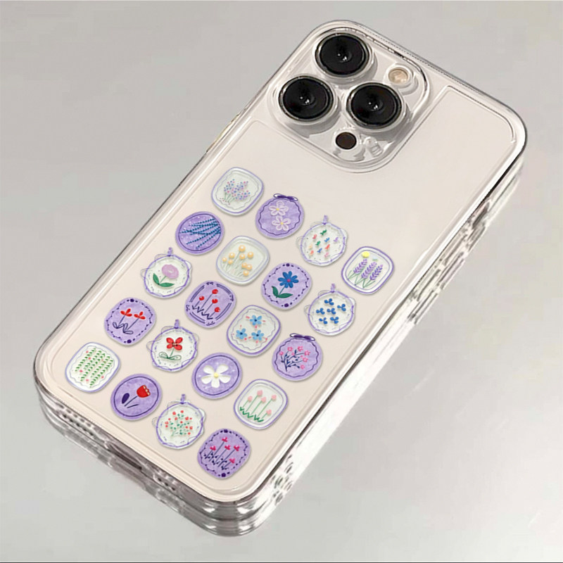 紫色宫格花朵适用苹果17/16promax太空手机壳透明iPhone15/14/13pro可爱卡通vivo华为P70小米17oppo个性潮款