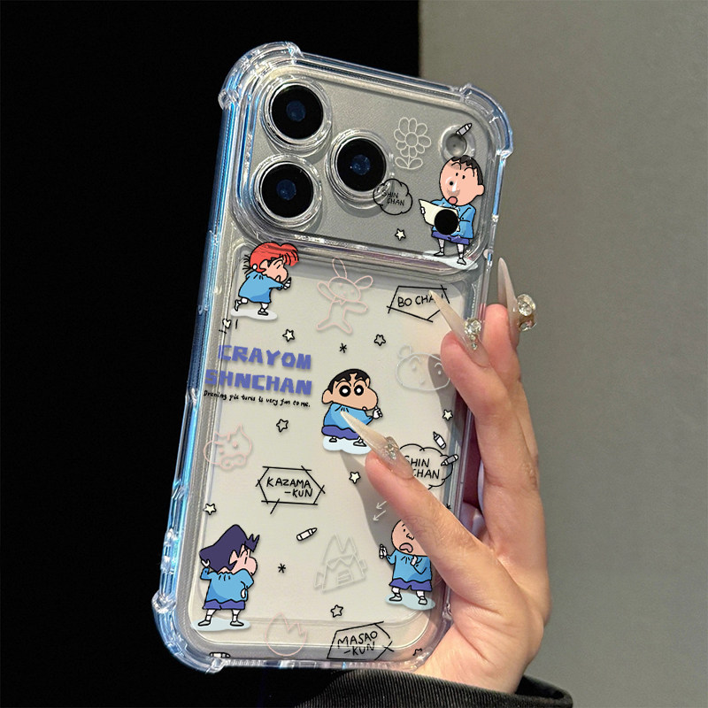 涂鸦画画小新适用苹果17promax四角防摔气囊手机壳iPhone16/15/14/13pro全包透明vivo华为P70小米17oppo男女