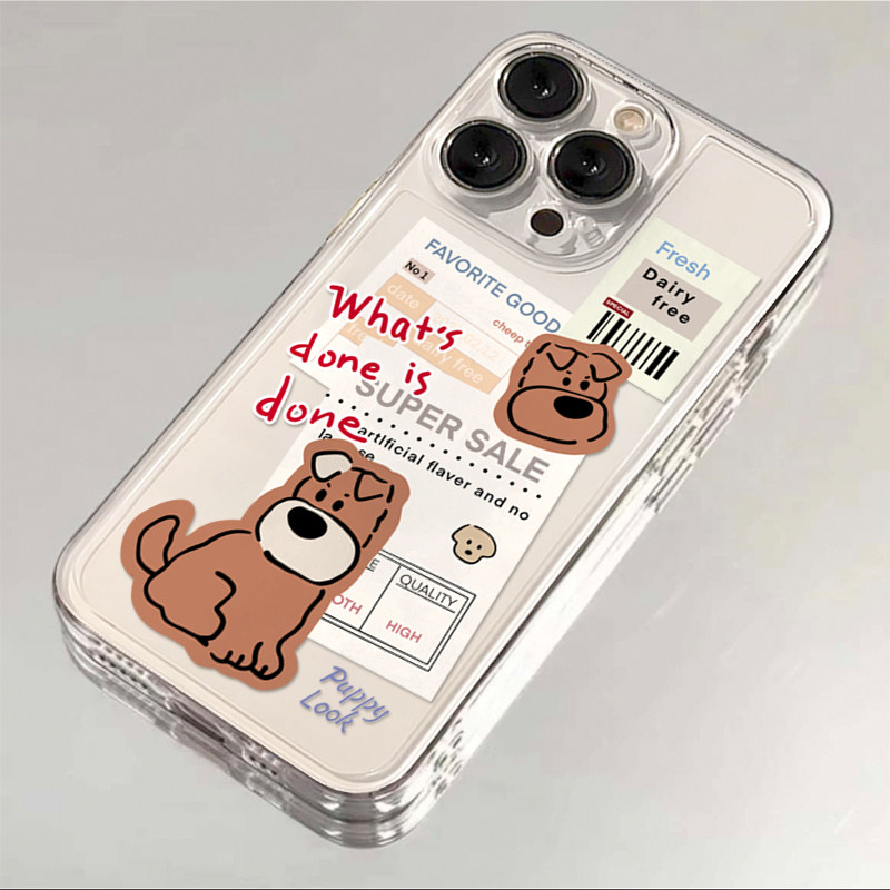 标签贴纸棕狗适用苹果17/16promax太空透明壳iPhone16/15/14/13pro防摔软壳潮vivo华为P70小米17oppo卡通新款