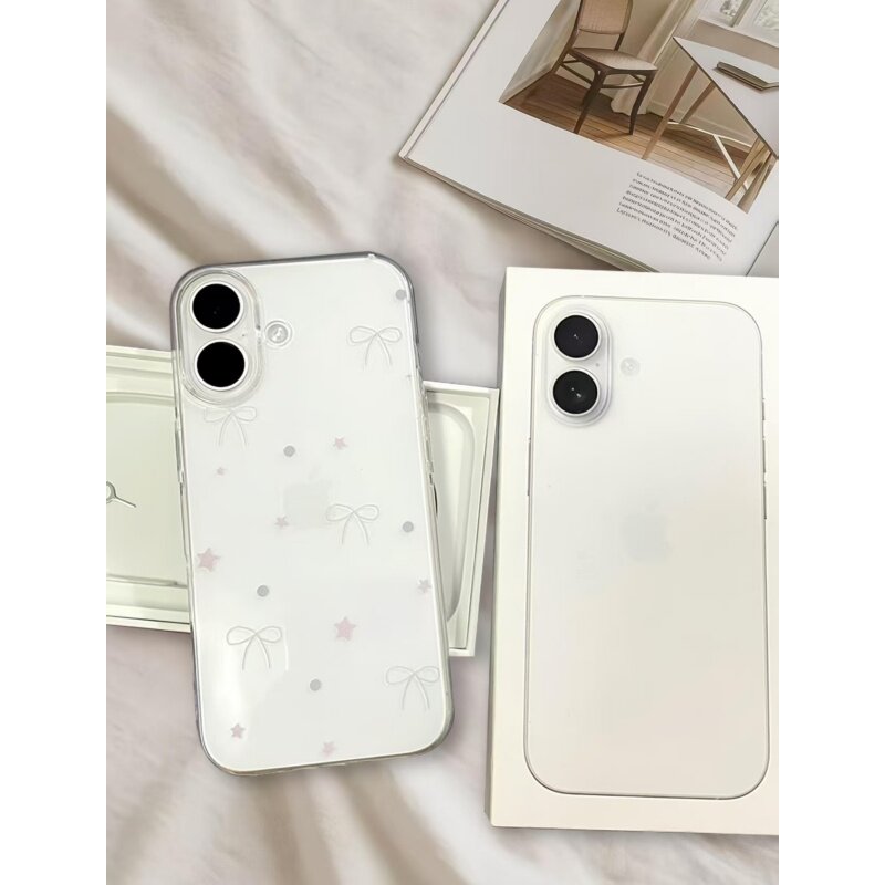 星星圆点蝴蝶结适用苹果17/16promax太空手机壳透明iPhone15/14/13pro全包防摔vivo华为P70小米17oppo女款套