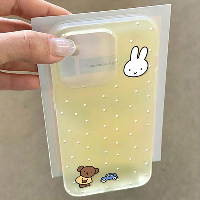 白波点米菲兔适用苹果17/16promax透白小麦壳iPhone15pro新款14plus小众创意13pro简约个性12p全包11磨砂软套