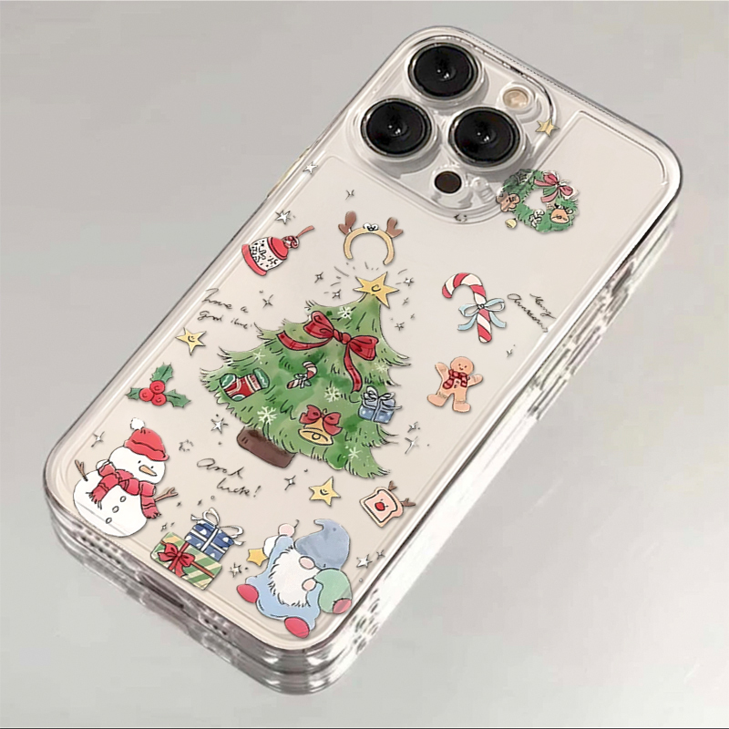 圣诞树雪人礼物适用苹果17/16promax太空手机壳iPhone16/15/14/13pro全包透明vivo华为P70小米17oppo卡通新款