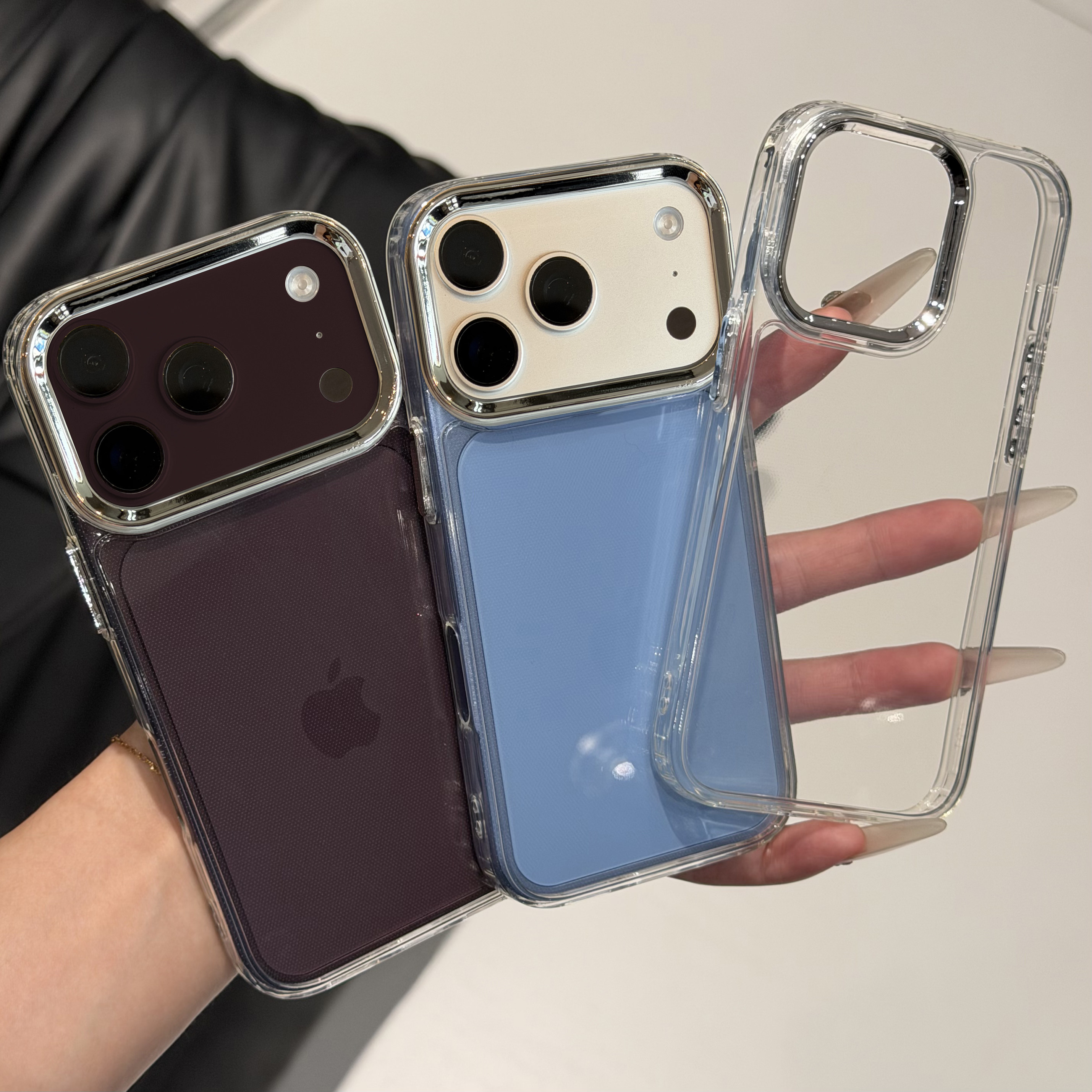 极简透明金属镜框适用苹果17/16promax靓眼手机壳iPhone15pro全包软套15/14/13简约vivo华为P70小米17oppo