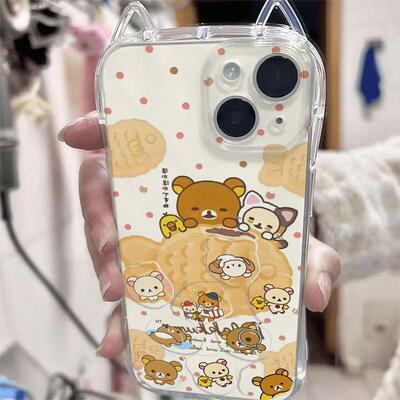 可爱轻松熊适用iPhone17promax/15promax/16pro/15pro猫耳朵15苹果14promax/14防摔16手机壳13/12/11保护软套