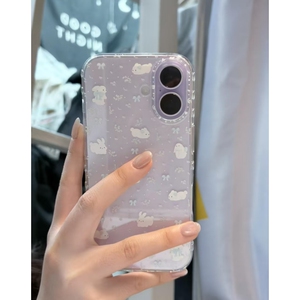 碎花蓝结小兔适用苹果17/16promax高透透明手机壳iPhone15/14/13pro小众创意vivo华为P70小米17oppo女款软套