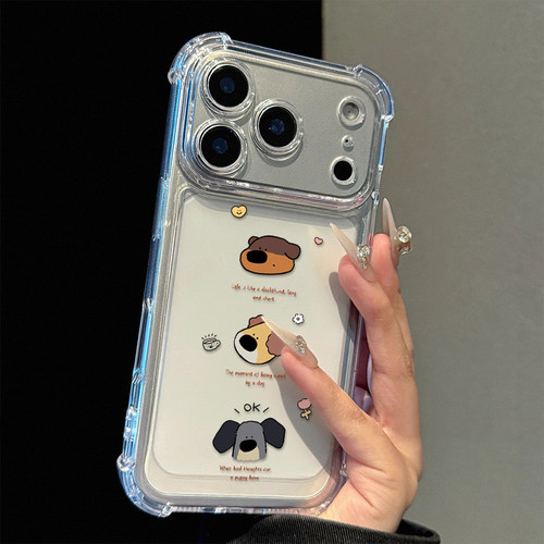 三只ok小狗适用苹果17promax四角防摔气囊手机壳iPhone16/15/14/13pro全包透明vivo华为P70小米17oppo保护套