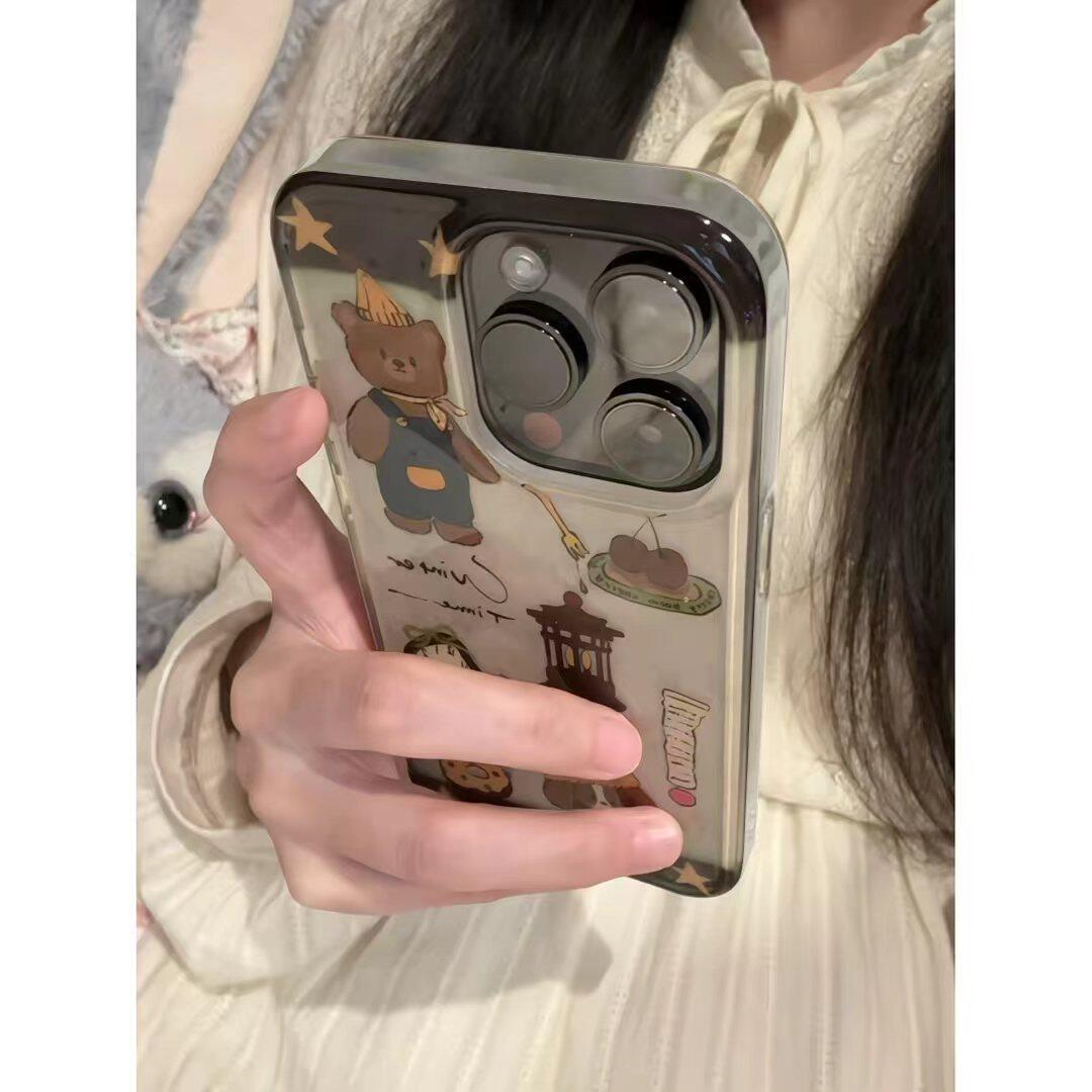 帽子小熊小狗适用苹果17promax手机壳iPhone16pro情侣新款15/14/13pro双层保护vivo华为P70小米17oppo防摔壳