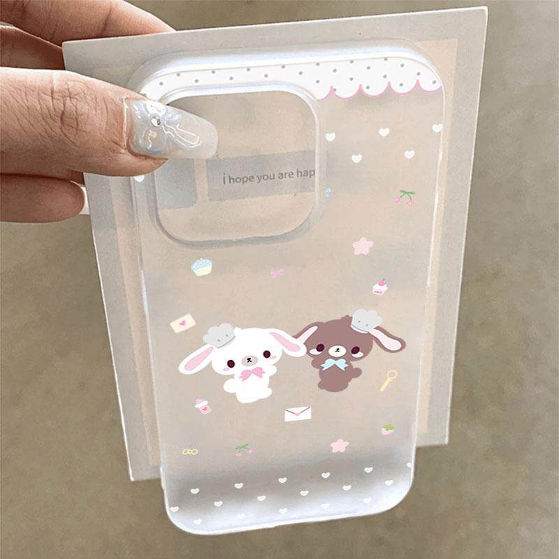 ins甜点兔适用苹果17/16promax透色小麦壳iPhone15pro可爱卡通14plus小众创意13pro简约卡通12磨砂11女款软套