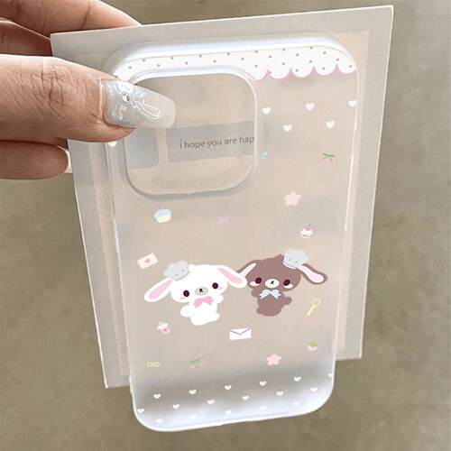 ins甜点兔适用苹果17/16promax透色小麦壳iPhone15pro可爱卡通14plus小众创意13pro简约卡通12磨砂11女款软套