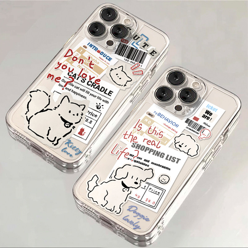线条小猫小狗适用iPhone17promax/16proamx/15promax防摔17pro/16pro/15pro手机壳华为P70vivo小米oppo保护套