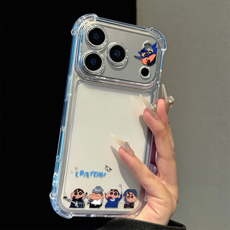 卡通吉他小新适用苹果17promax四角防摔气囊手机壳iPhone16/15/14/13全包透明vivo华为P70小米17oppo个性软套