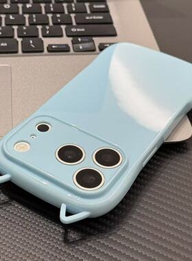 高颜值蓝色猫耳朵适用苹果17/16promax小蛮腰手机壳iPhone15pro女款14/13promax简约个性12防摔11硅胶AIR软套