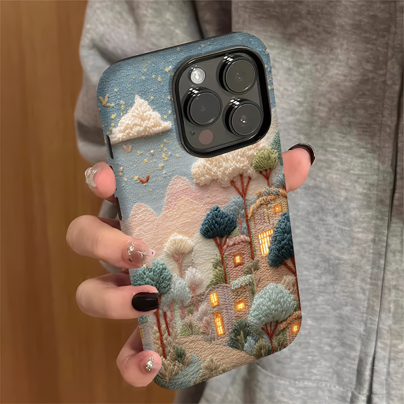 刺绣纹童话世界EH适用苹果16promax/15promax/16pro菲林二合一15pro手机壳华为p70/mate60vivooppo小米pc硬壳