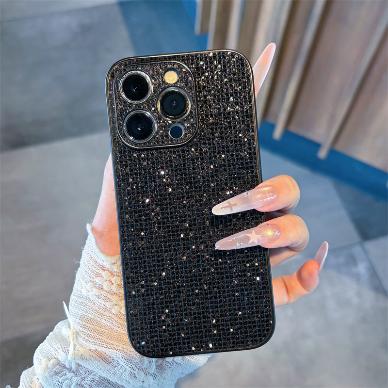 简约高级黑适用iPhone18/17Promax金属漆闪钻手机壳苹果16/15pro磨砂硬壳14/13pro个性12/11promax保护套