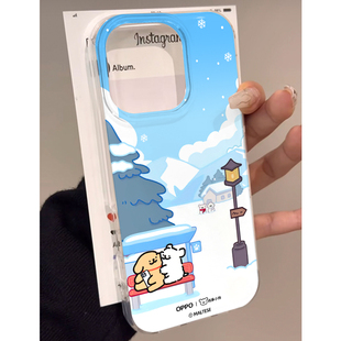 雪天线条小狗适用苹果17promax手机壳iPhone16pro情侣新款15/14/13pro双层保护vivo华为P70小米17oppo防摔壳
