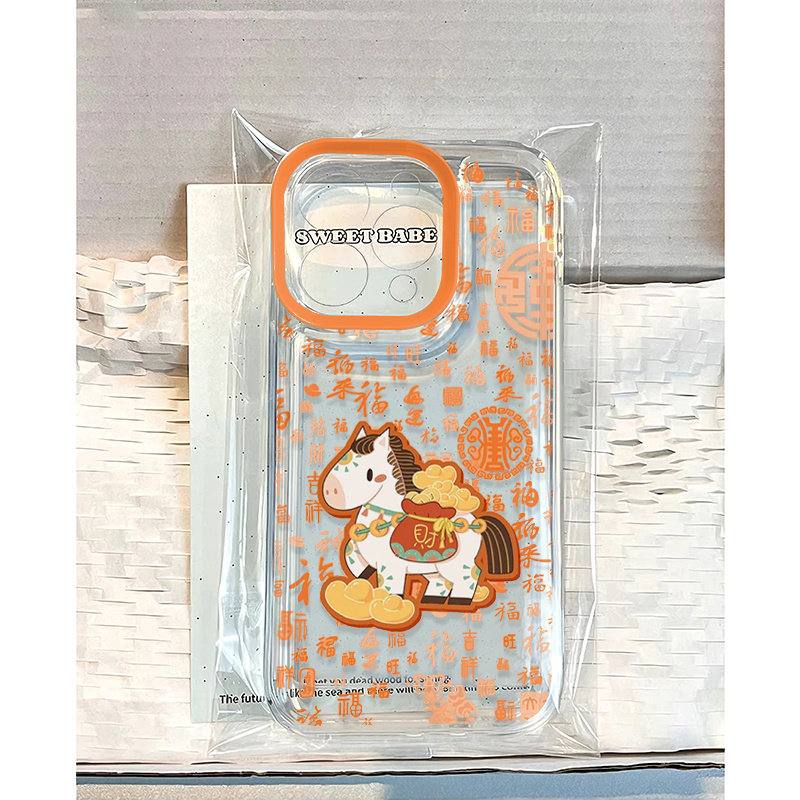 橙色百福小马适用苹果17/16promax太空手机壳透明iPhone16/15/14/13pro全包防摔vivo华为P70小米17oppo保护套