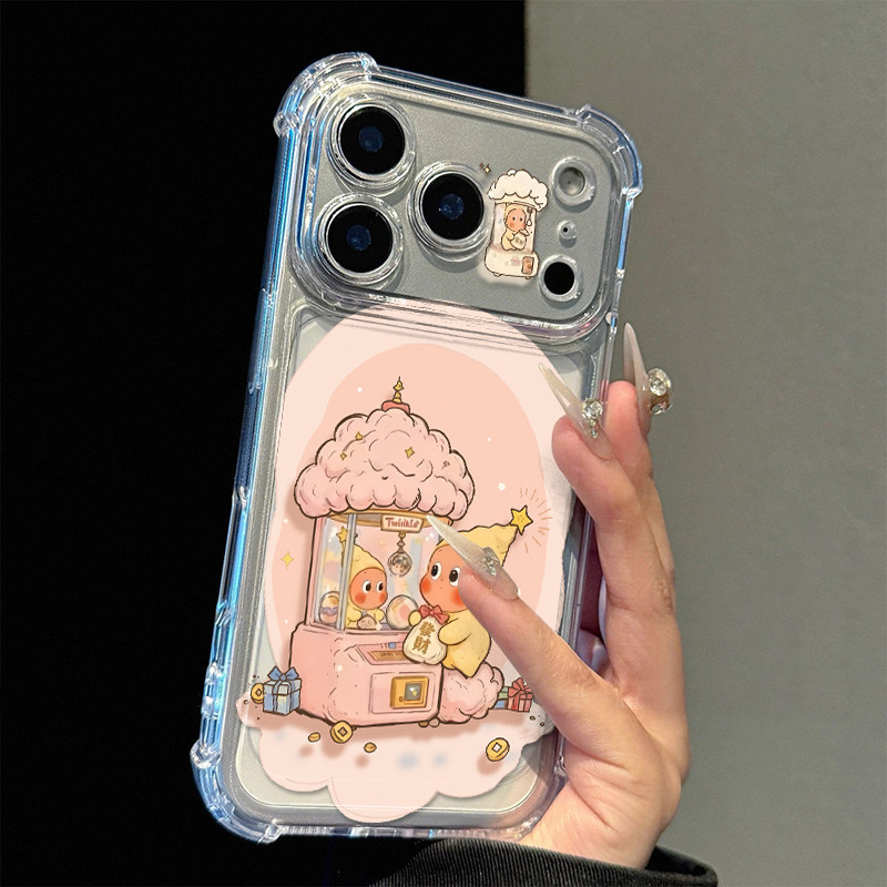 粉娃娃机星人适用苹果17promax四角防摔气囊手机壳iPhone16/15/14/13pro全包透明vivo华为P70小米17oppo新款