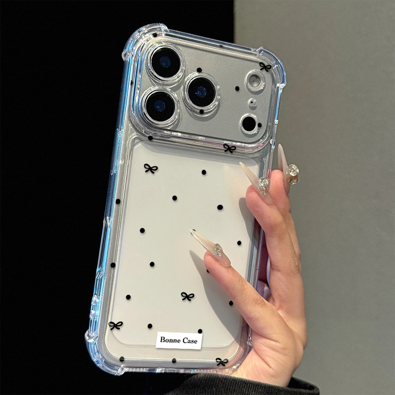 韩系黑蝴蝶结适用苹果17promax四角防摔气囊手机壳iPhone16/15/14/13pro全包透明vivo华为P70小米17oppo女款