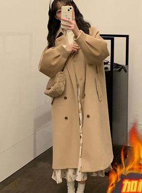 奶咖色毛呢外套女中长款2025冬新款小个子韩系高级感加厚呢子大衣
