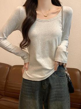 实拍纯棉螺纹1*1打底衫女2025秋季新款薄修身纯色圆领长袖t恤上衣