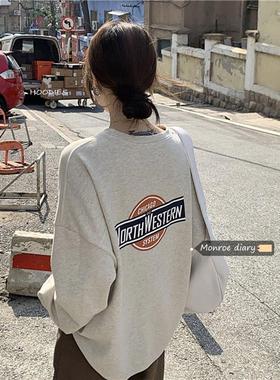 字母印花长袖薄款卫衣外套2025新款秋季女装宽松中长款套头上衣潮