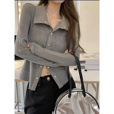 纯欲polo领长袖T恤女秋季2025新款设计感辣妹修身内搭打底衫上衣