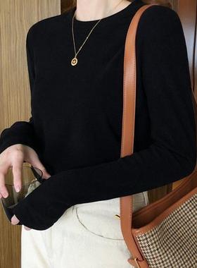 代发新款圆领德绒女士秋冬内搭加厚打底衫修身上衣磨毛长袖t恤女