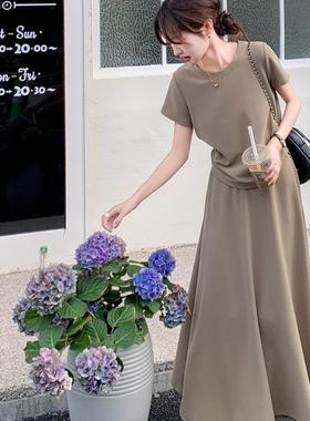 茶歇裙微胖mm法式a字半身裙套装两件套夏季新款收腰显瘦套装丰火