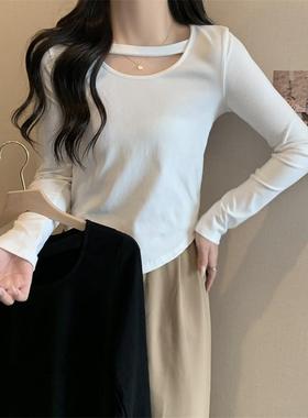 2025秋季新款韩版纯色学生上衣修身性感短款打底衫长袖T恤女ins潮