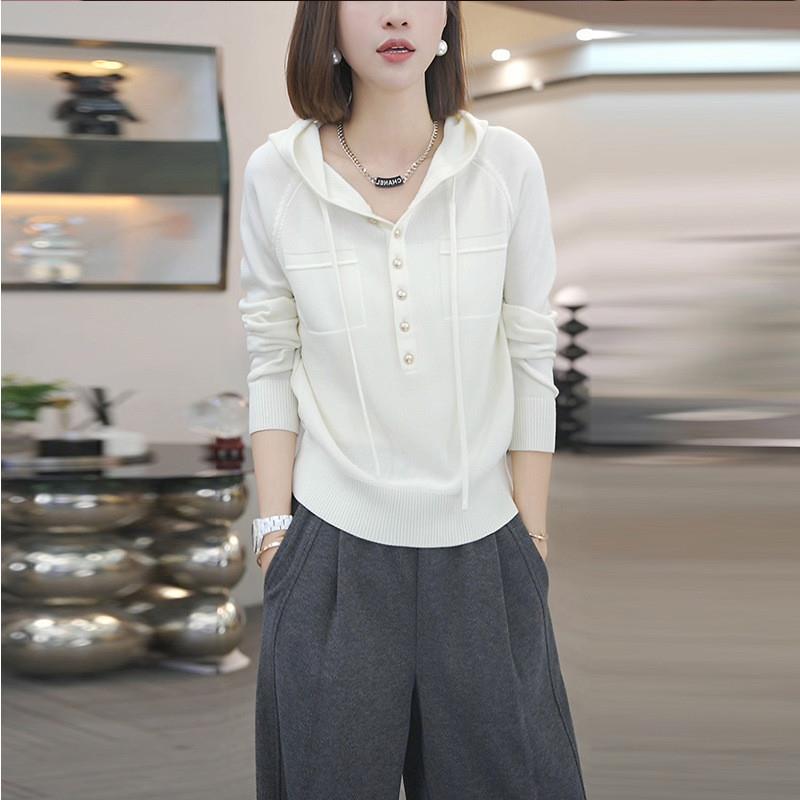 连帽针织衫女2025春秋新款半开领设计感长袖帽衫时尚百搭洋派上衣