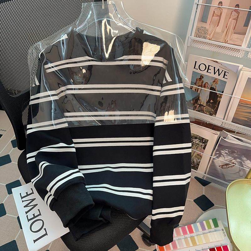 实拍条纹复合330G卫衣潮2025初秋新款薄圆领长袖t恤上衣韩版女装