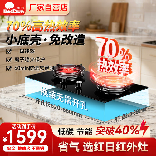 红日红外线煤气灶70%热效率节能家用猛火燃气灶免改孔双灶具EX26B