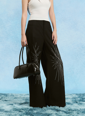 SOFITTE 25SS设计师款银河放射烫钻工艺阔腿黑色宽松休闲裤男女款