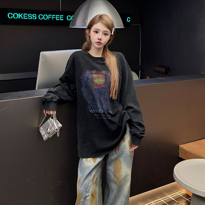 【汪苏泷同款】SOFITTE 潮流曼哈顿悬日洗水做旧圆领长袖T恤