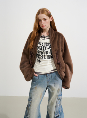 SOFITTE 25AW蓝色落肩宽松廓形皮草外套秋冬保暖舒适休闲百搭女款