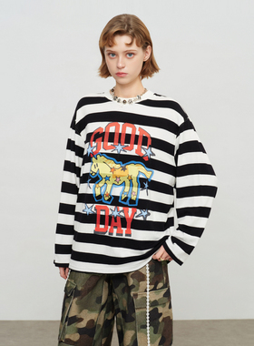 【汪苏泷 大张伟 刘畅同款】SOFITTE 26SS撞色条纹印花长袖上衣