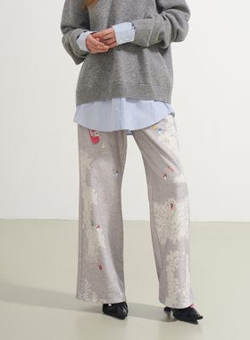 SOFITTE 25AW蕾丝链条印花灰色宽松直筒卫裤休闲百搭男女同款